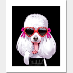 White Poodle Wearing Glasses Posters and Art